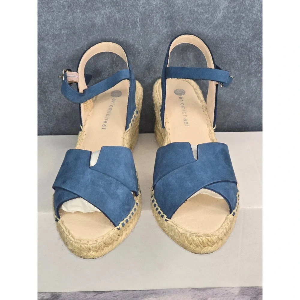 NWB Eric Michael Leigh Espadrille Wedge Blue Nubuck Sandals EU 36 US‎ 6